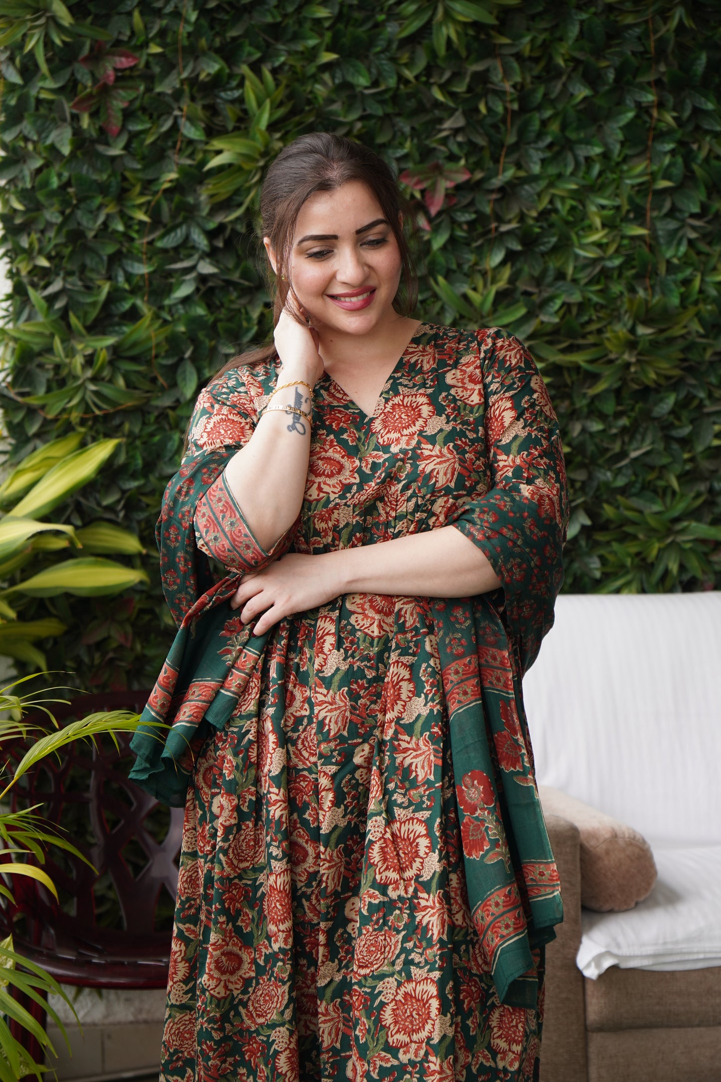 Saacha Castleton Green Cotton Suit Set With Dupatta