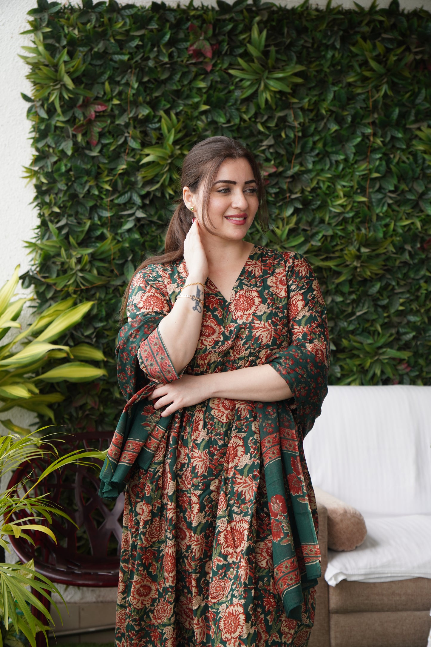 Saacha Castleton Green Cotton Suit Set With Dupatta