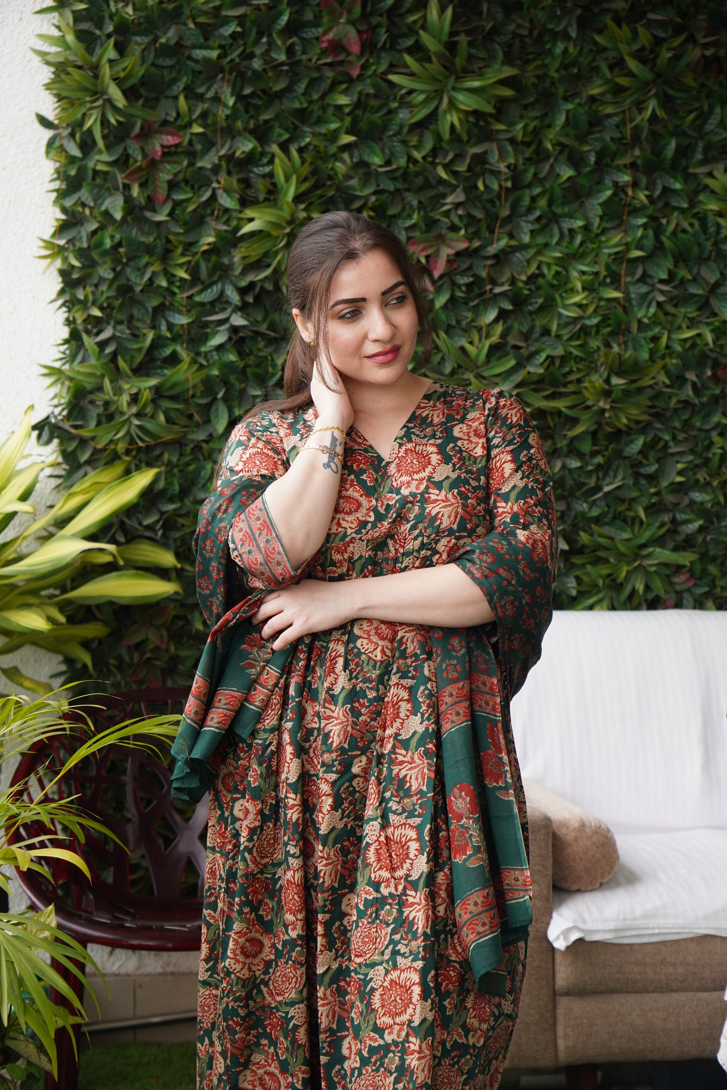 Saacha Castleton Green Cotton Suit Set With Dupatta