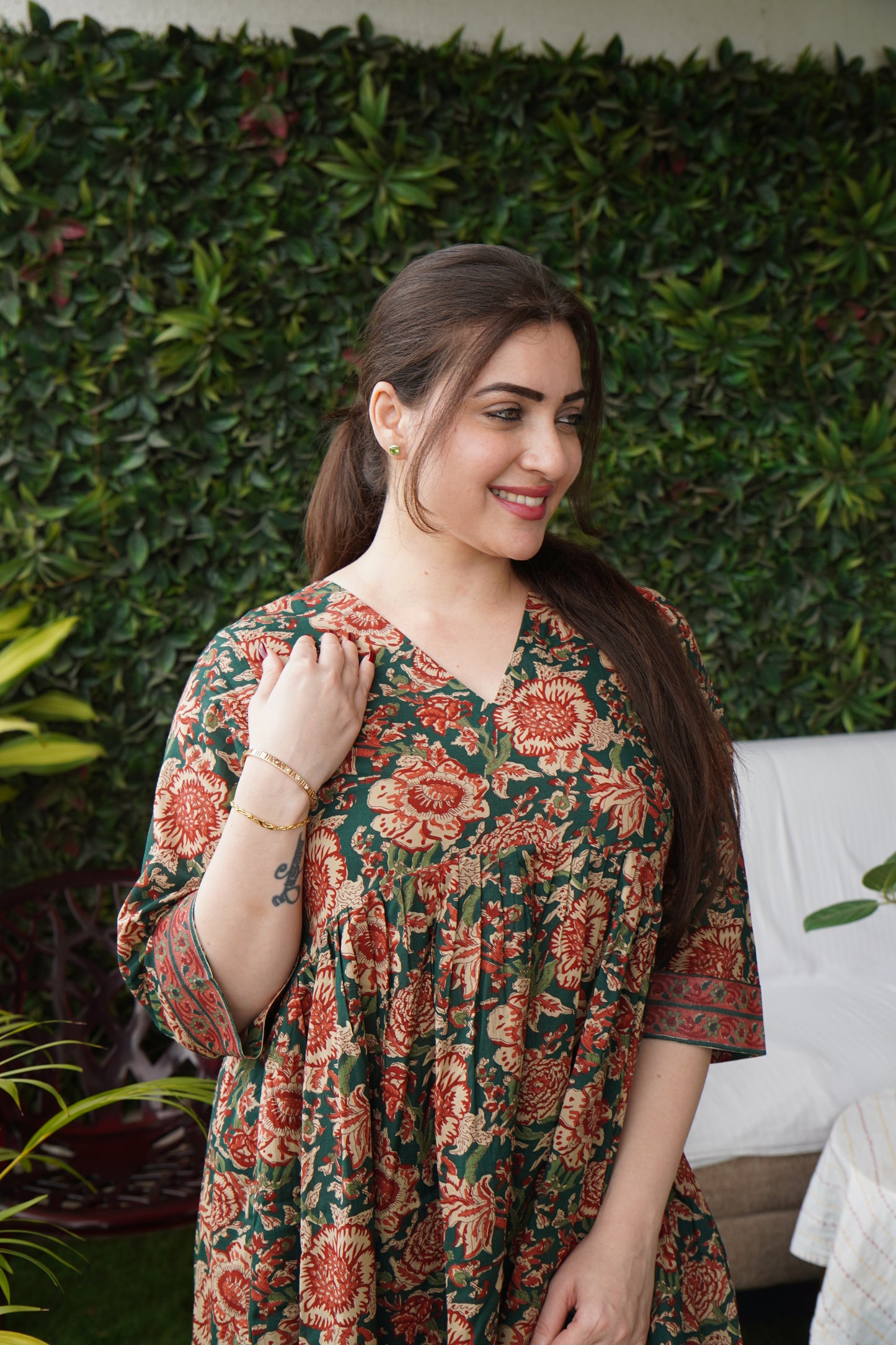 Saacha Castleton Green Cotton Suit Set With Dupatta