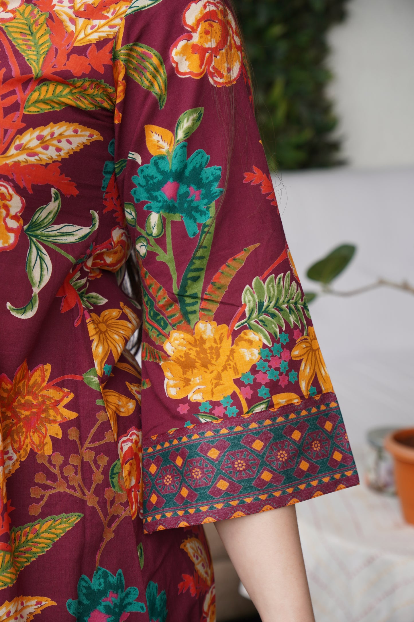 Saacha Florina Wine Red Cotton Kurti Set With Dupatta