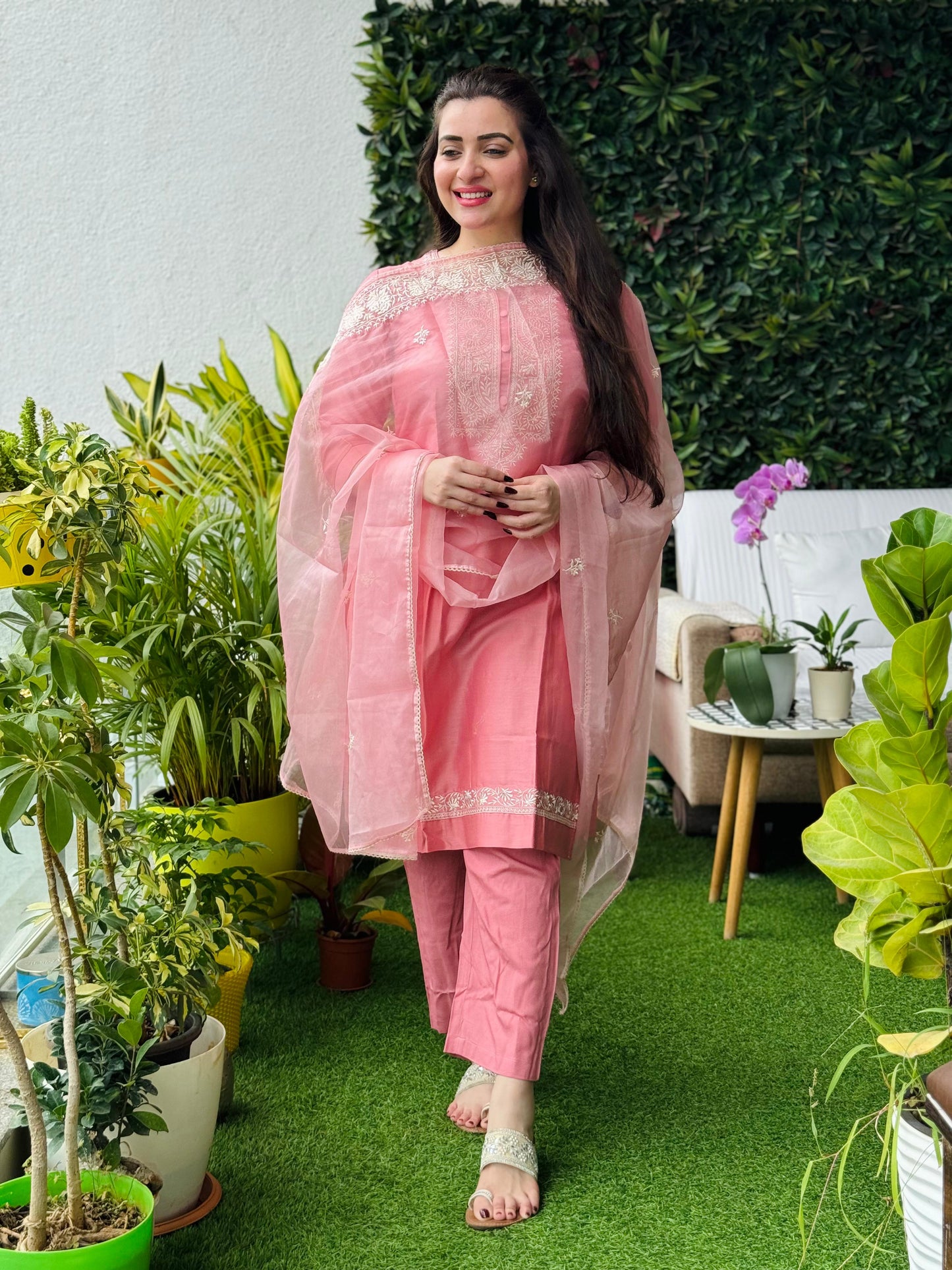 Saacha Pink Embroidery with Organza Dupatta