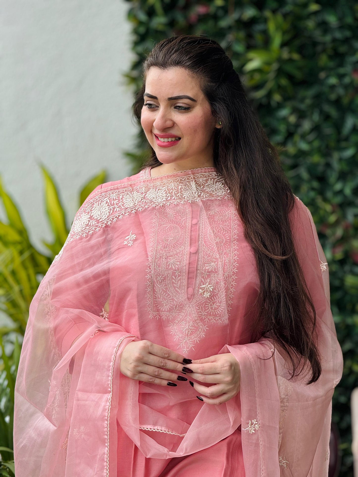 Saacha Pink Embroidery with Organza Dupatta