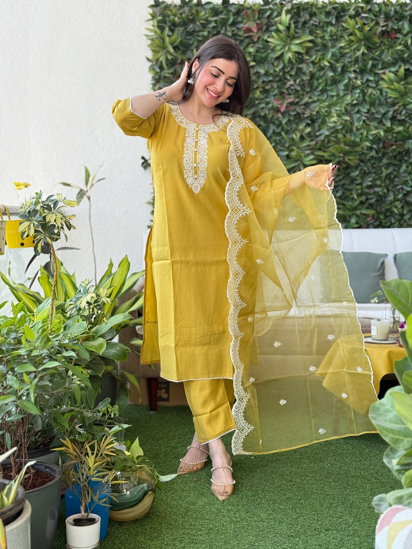 Saacha yellow designer kurti set