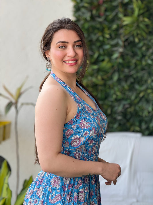 Saacha Handblock Printed Pure Cotton Sleeveless Dress