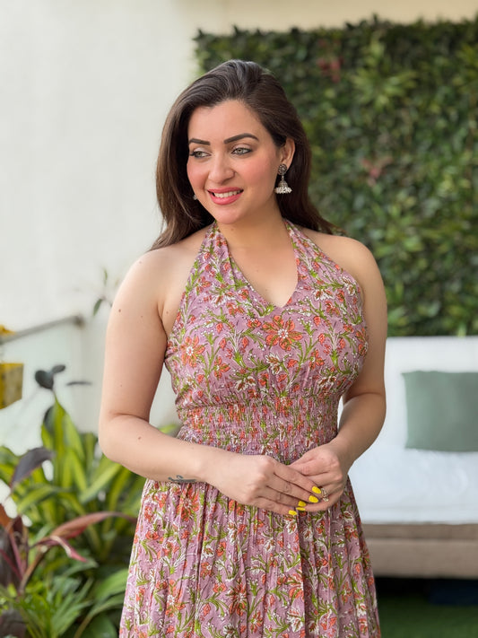 Saacha Handblock Printed Pure Cotton Sleeveless Dress