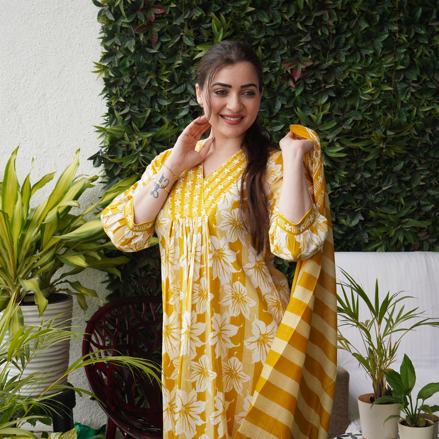 Saacha sunshine Yellow Cotton Set With Dupatta