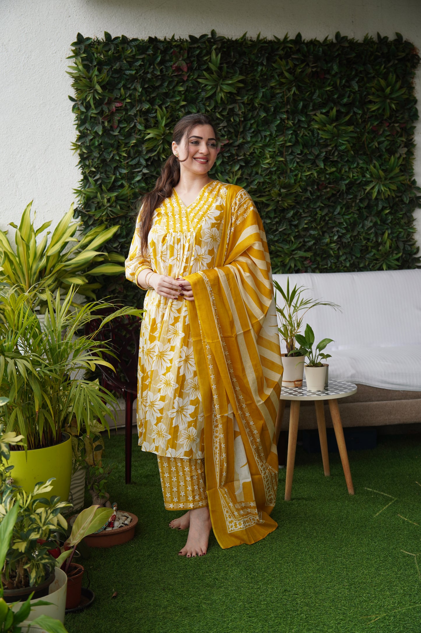 Saacha sunshine Yellow Cotton Set With Dupatta