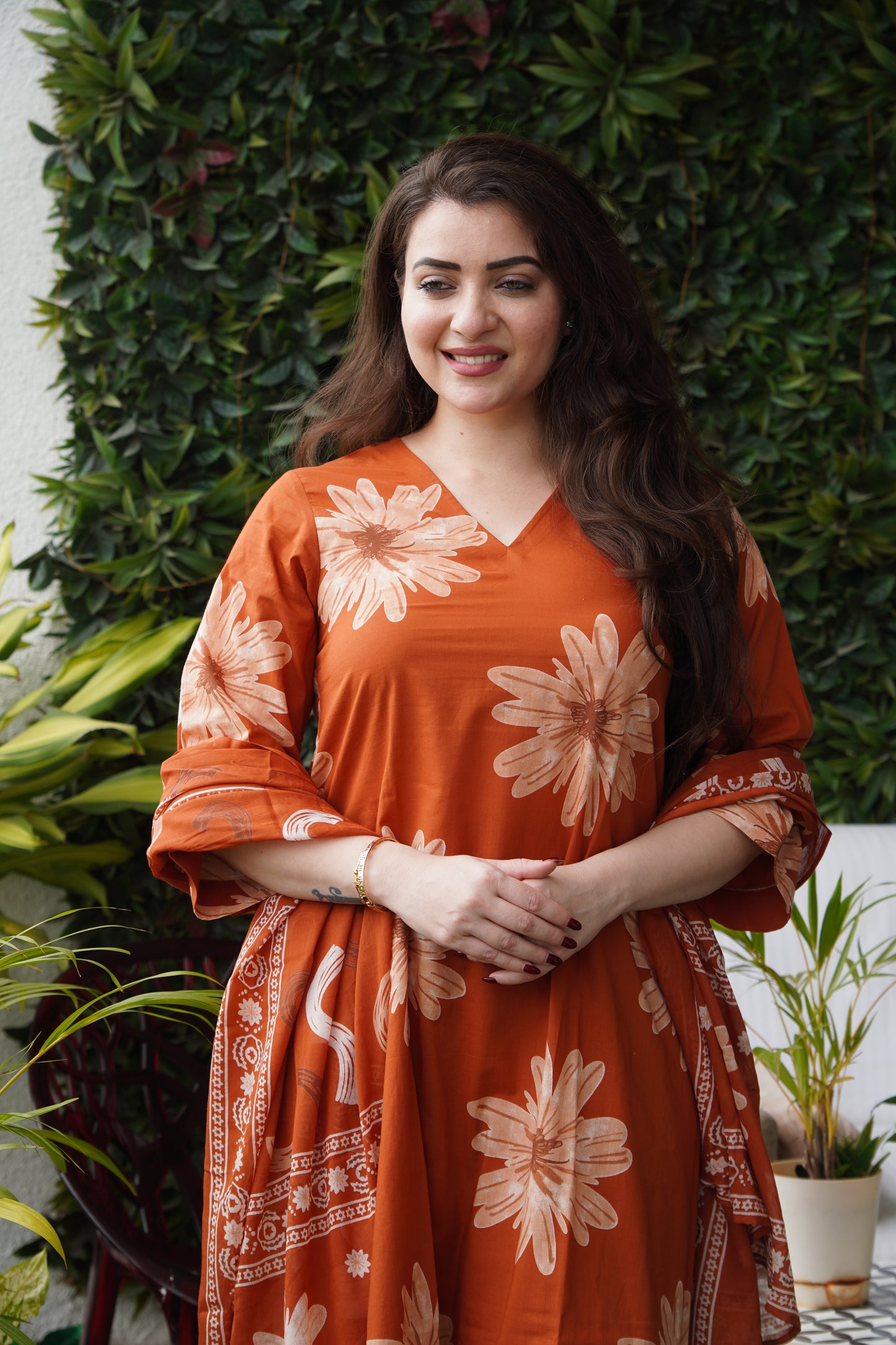 Saacha Day Dream Orange Cotton Kurti Set With Dupatta