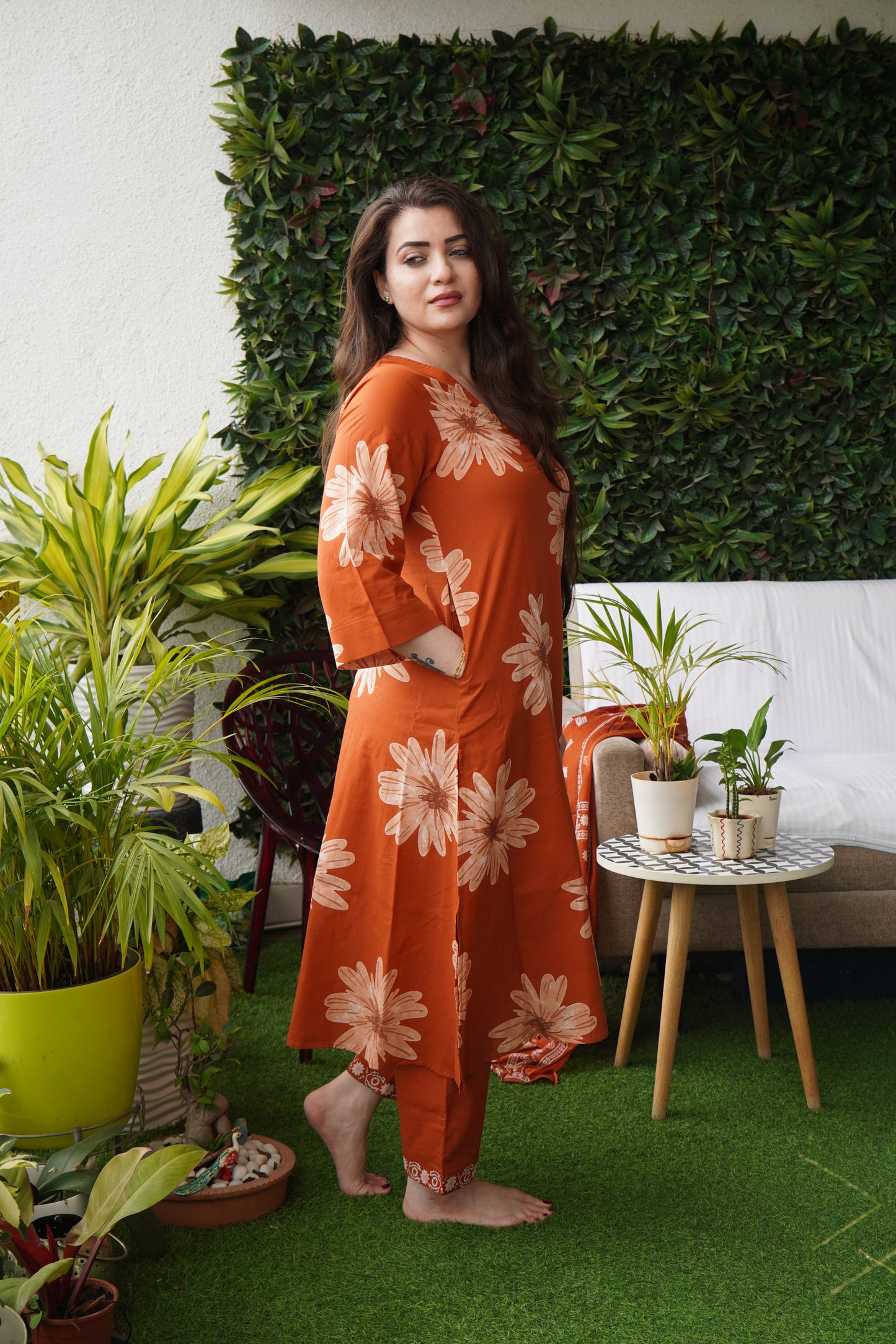 Saacha Day Dream Orange Cotton Kurti Set With Dupatta