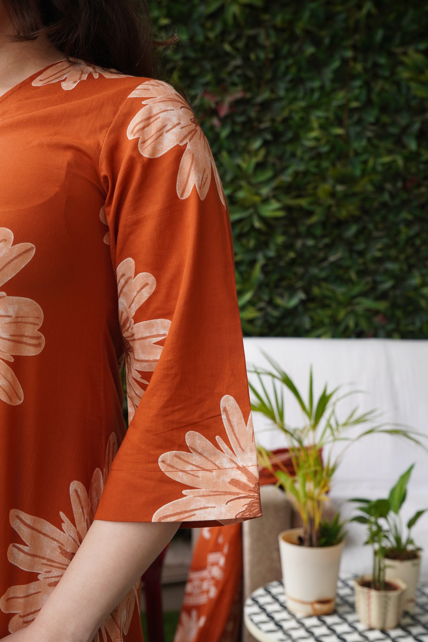 Saacha Day Dream Orange Cotton Kurti Set With Dupatta