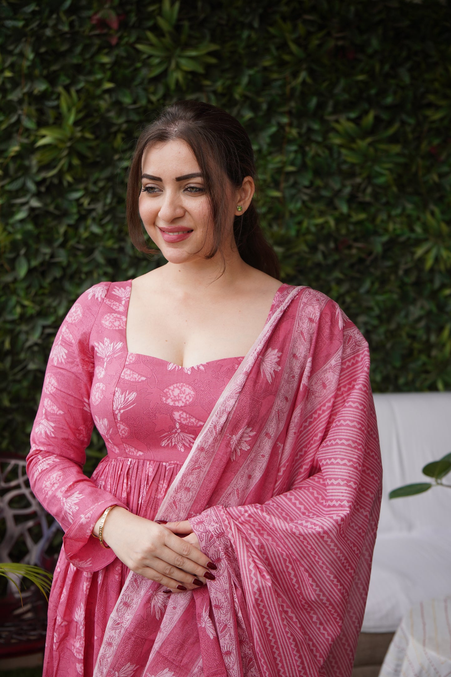 Saacha Pink Anarkali Cotton Set With Dupatta