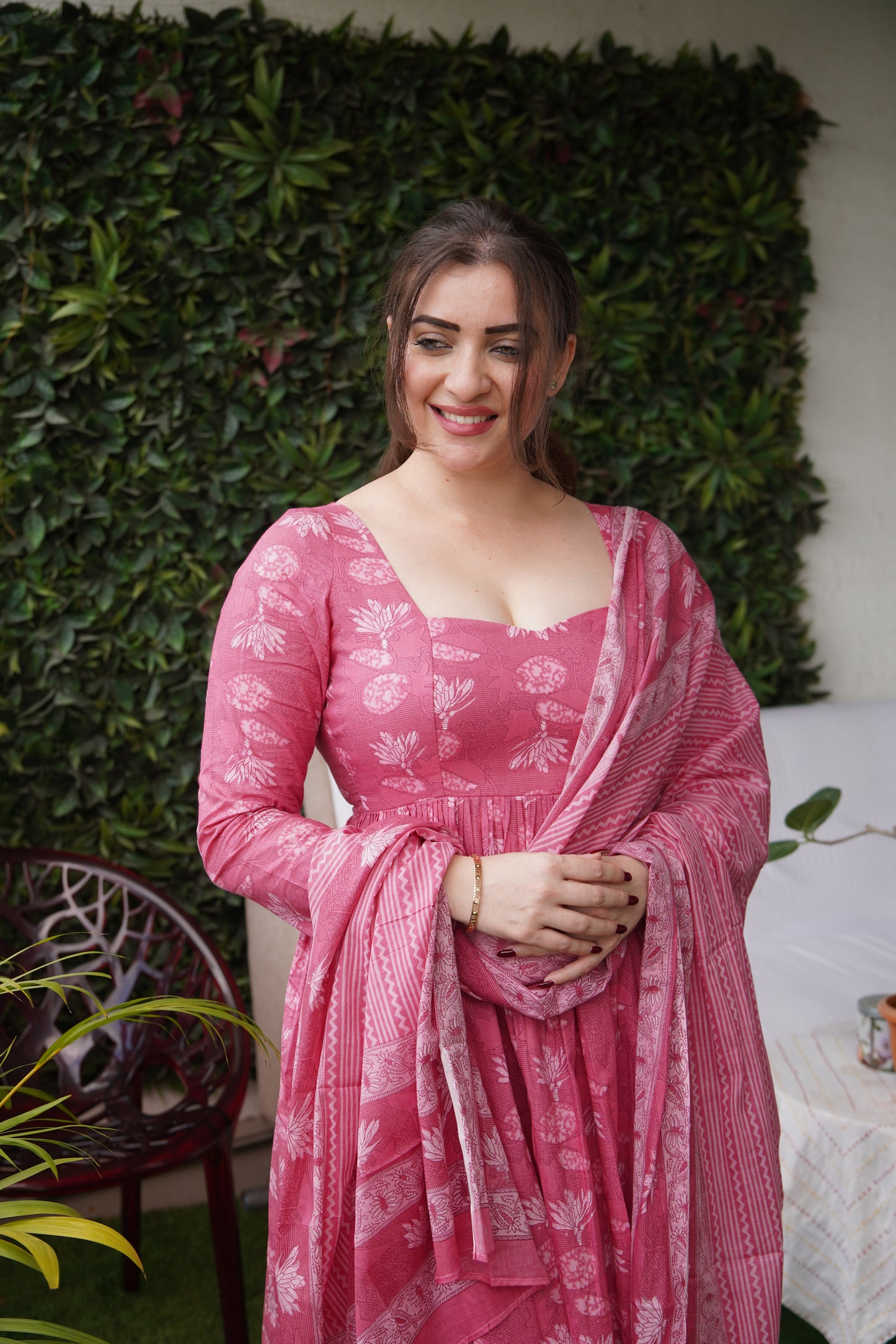 Saacha Pink Anarkali Cotton Set With Dupatta