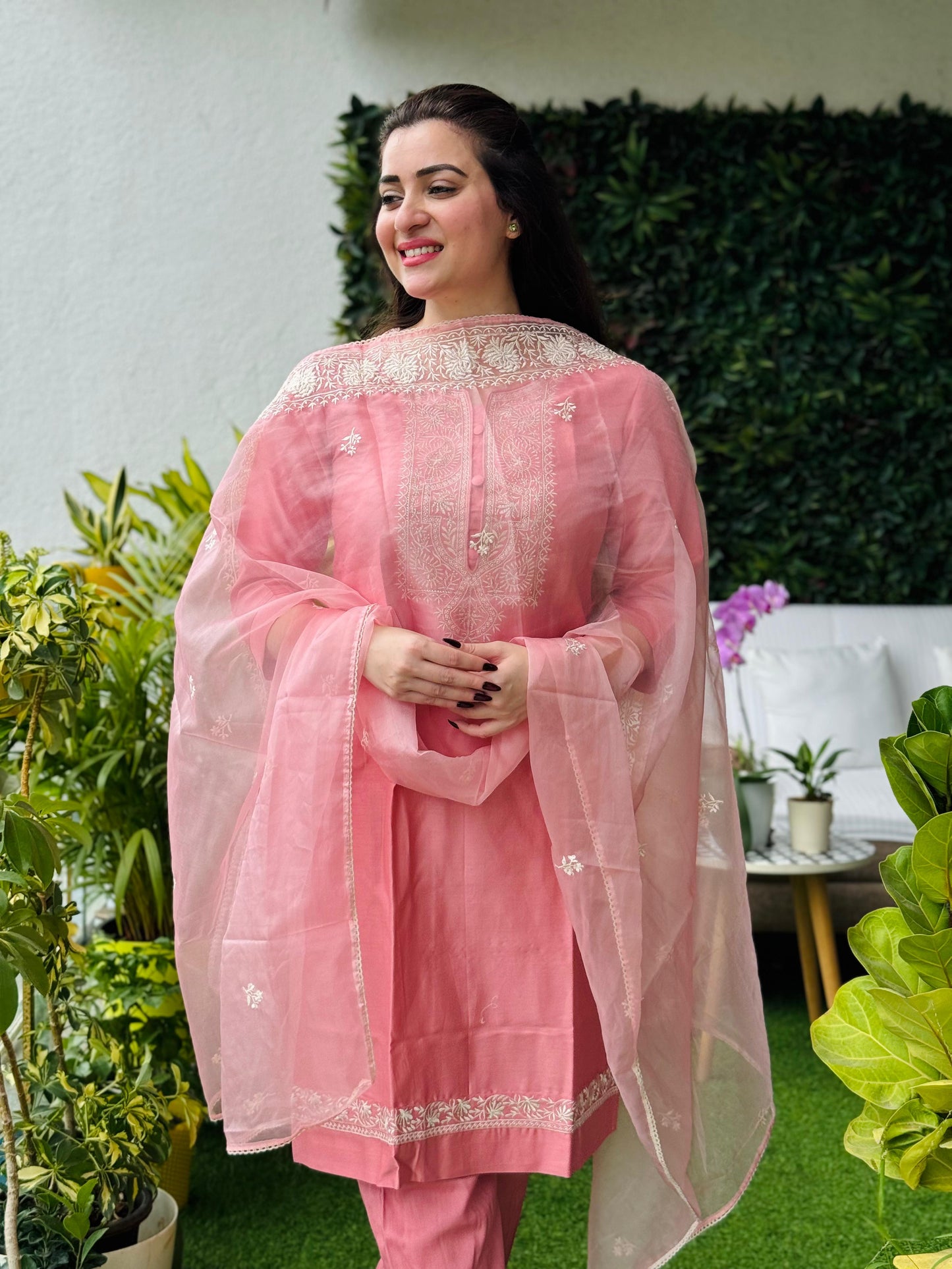 Saacha Pink Embroidery with Organza Dupatta