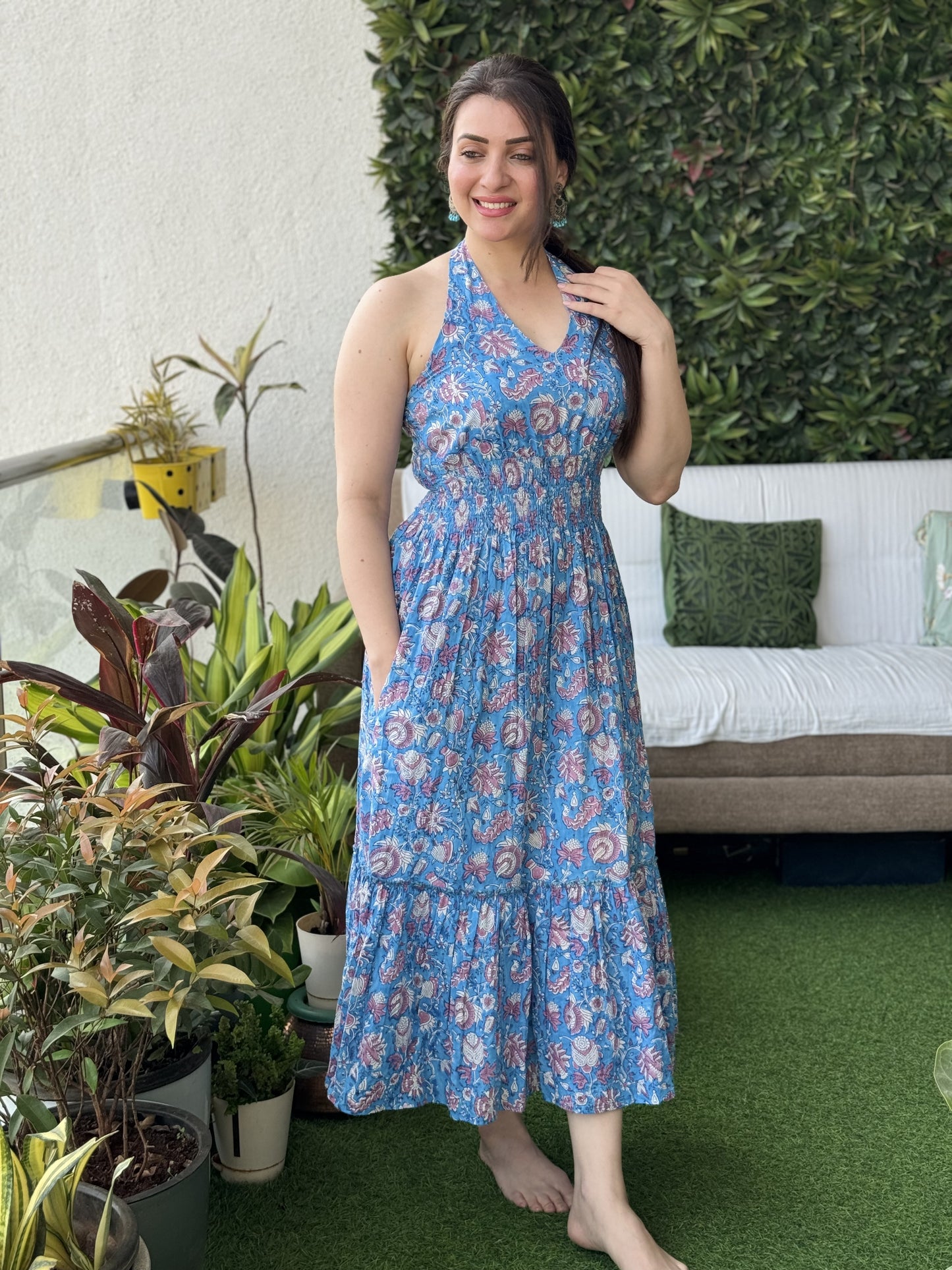 Saacha Handblock Printed Pure Cotton Sleeveless Dress