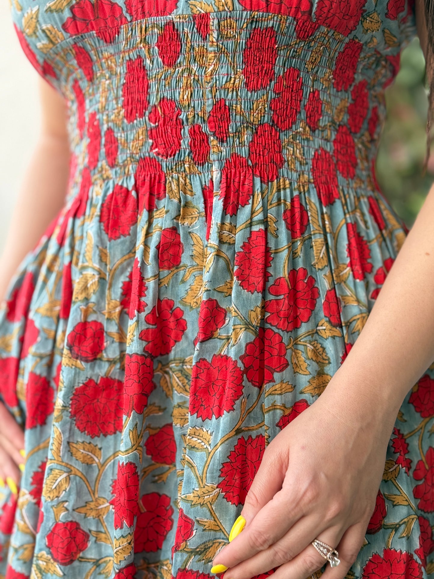 Saacha Red Handblock Printed Pure Cotton Sleeveless Dress