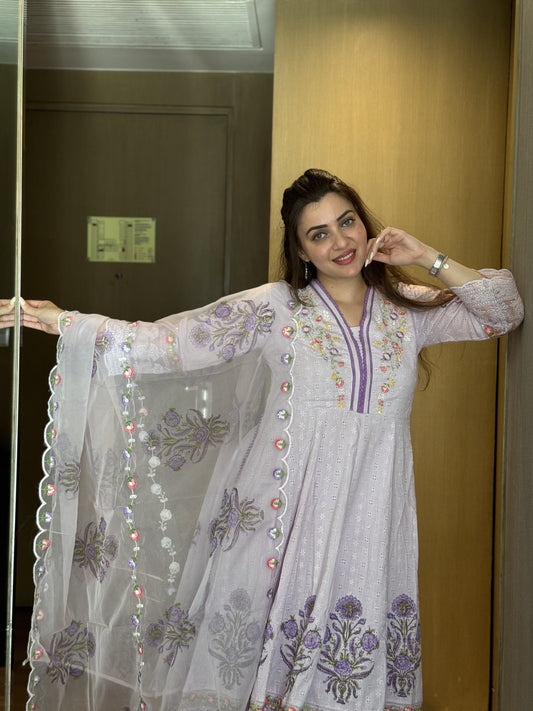 Purple Anarkali Designer With Dupatta