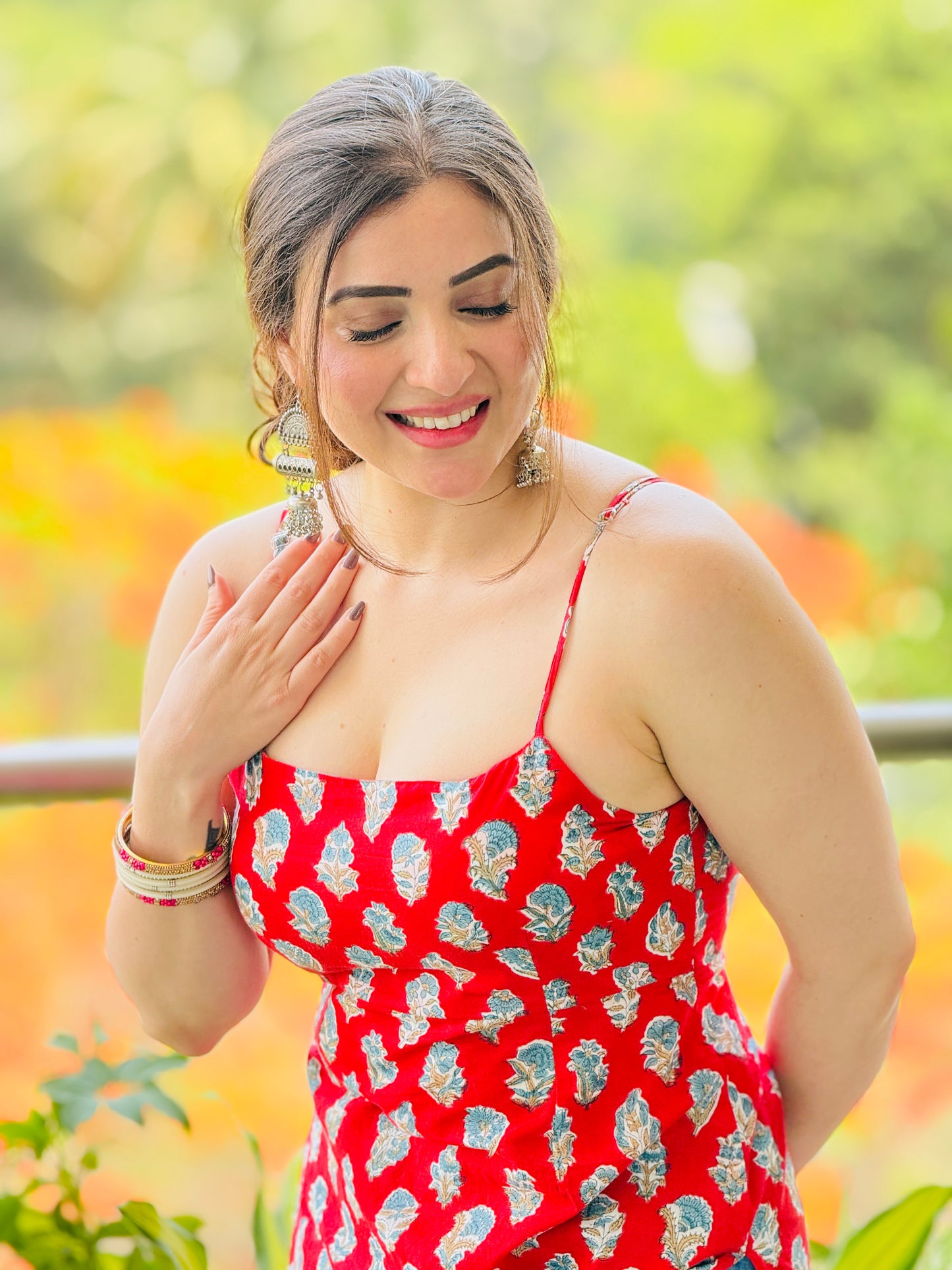 women's top red hand block printed 100% pure cotton